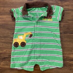 Child of Mine Green and Brown Striped Baby Romper 0-3M